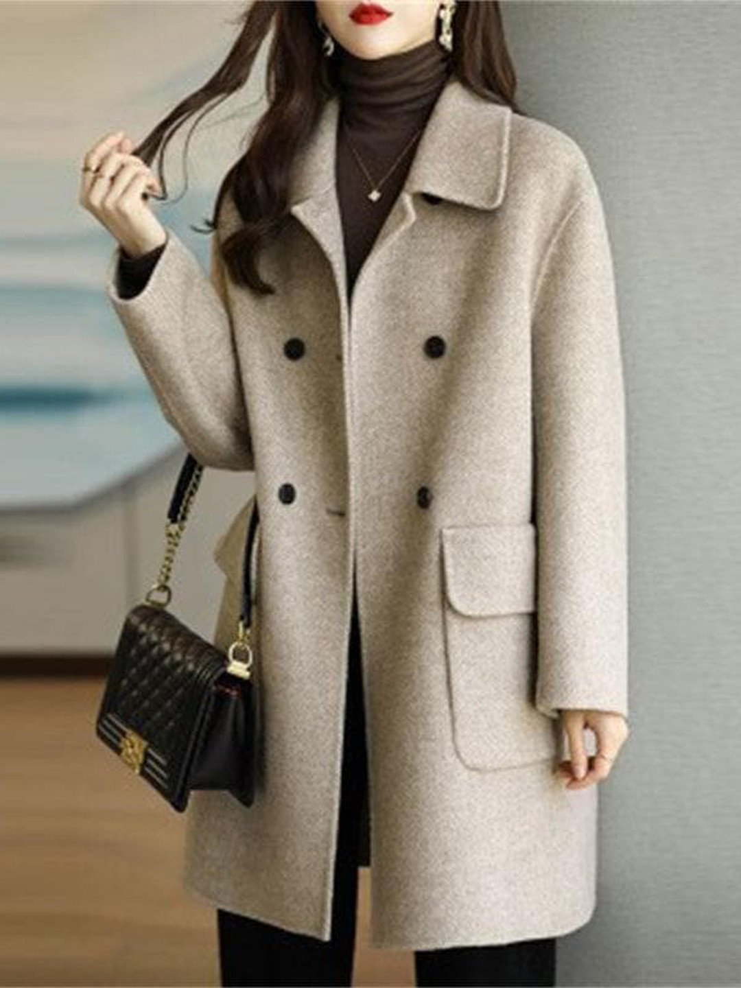 

BoStreet Women Grey Solid Double-Breasted Overcoat