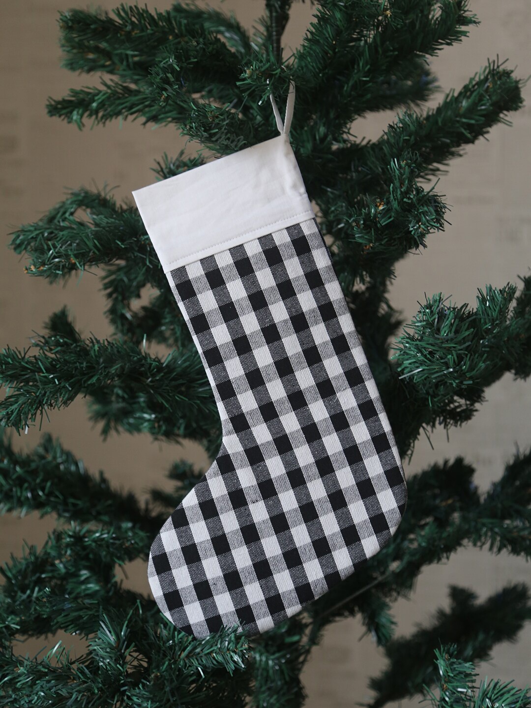 

My Gift Booth Kids Black & White Checks Checks Cotton Stockings Christmas Tree Ornament