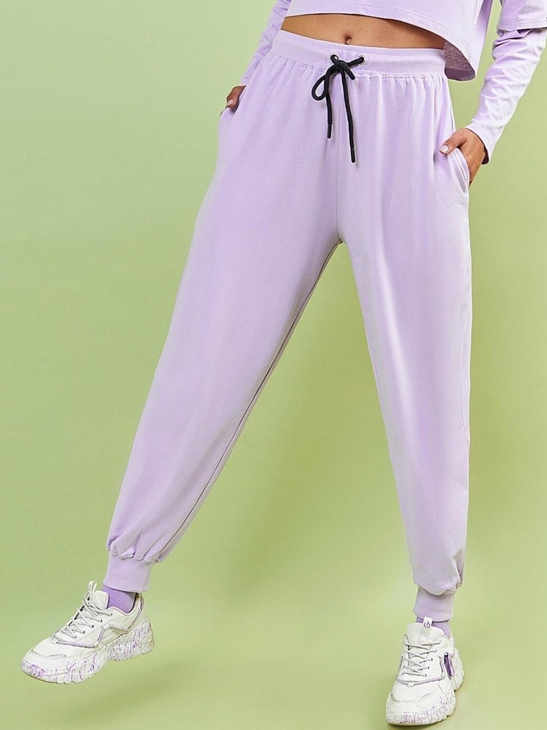 Bewakoof Women Purple Solid Cotton Relaxed-Fit Oversized Joggers
