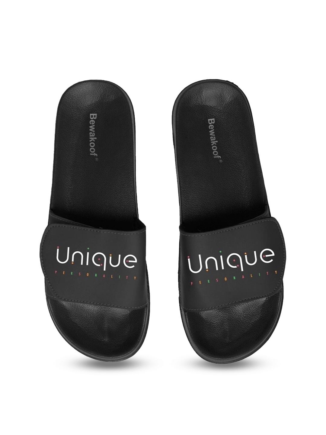 

Bewakoof Women Black & White Printed Rubber Sliders