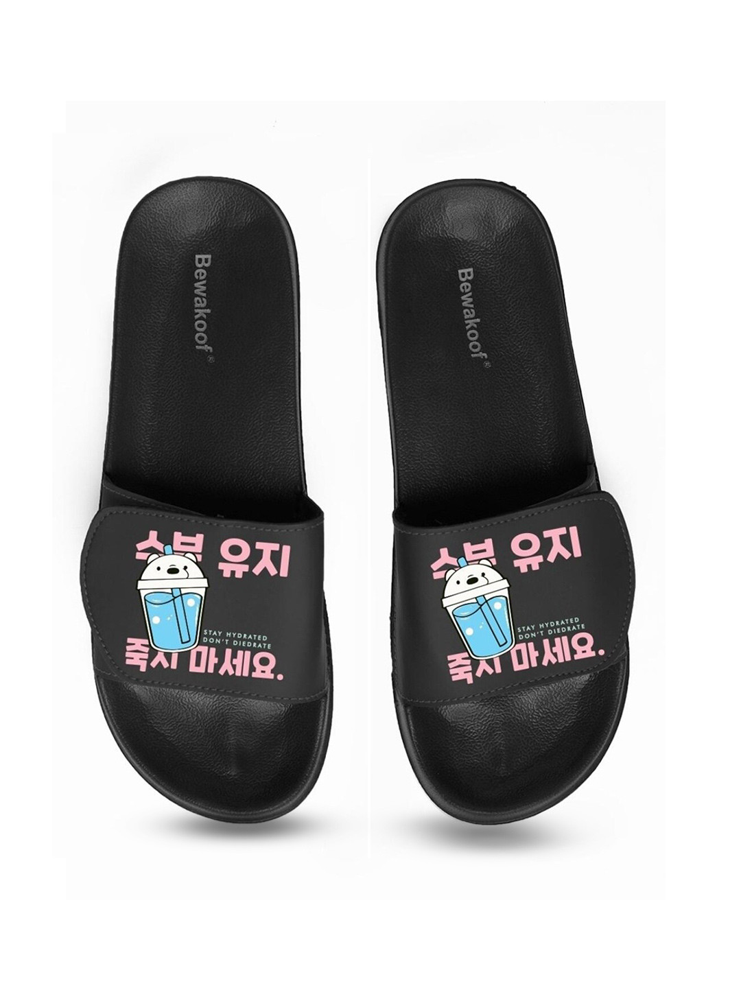

Bewakoof Women Black & Pink Printed Rubber Sliders