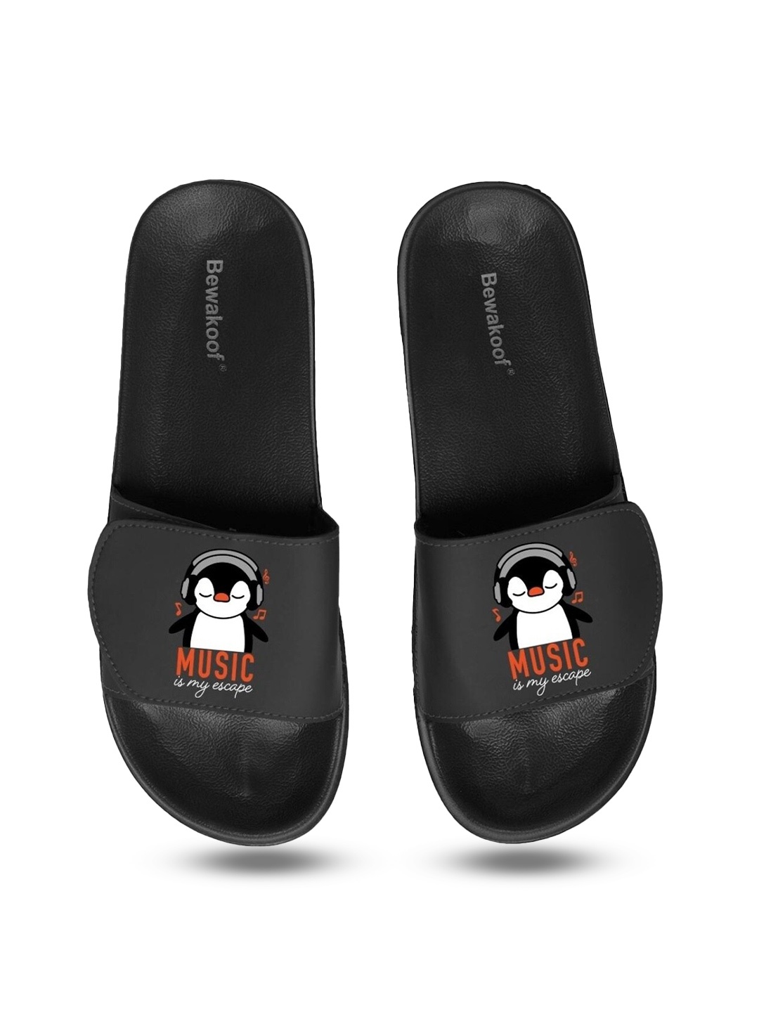 

Bewakoof Women Black & White Printed Rubber Sliders