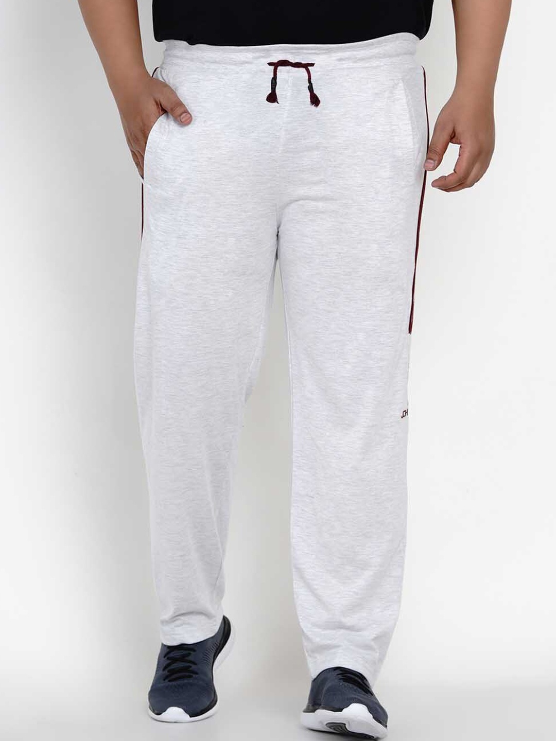 

John Pride Men Plus Size Off White Solid Track Pants