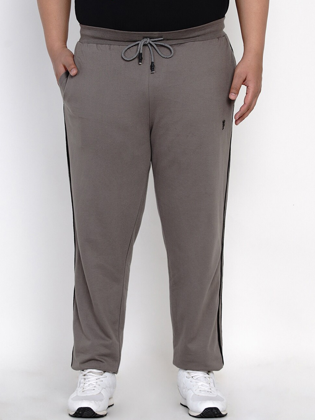 

John Pride Men Plus Size Grey Solid Straight Fit Track Pants