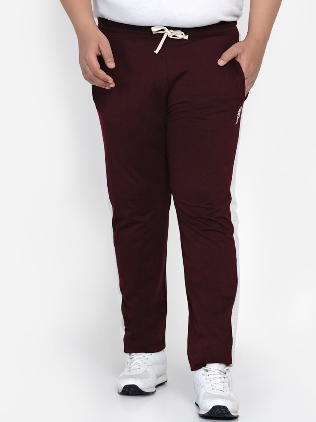 

John Pride Men Plus Size Burgundy Solid Track Pants
