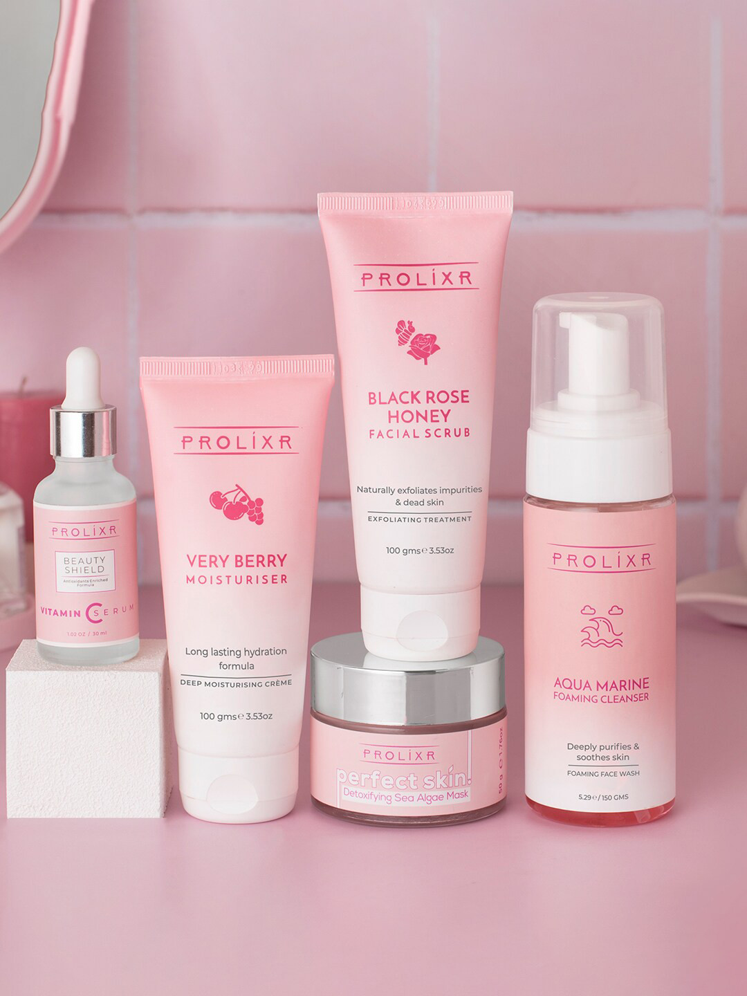 

PROLIXR Set of 5 Ultimate Super Skin Bundle for Glowing Skin - All Skin Types, Pink