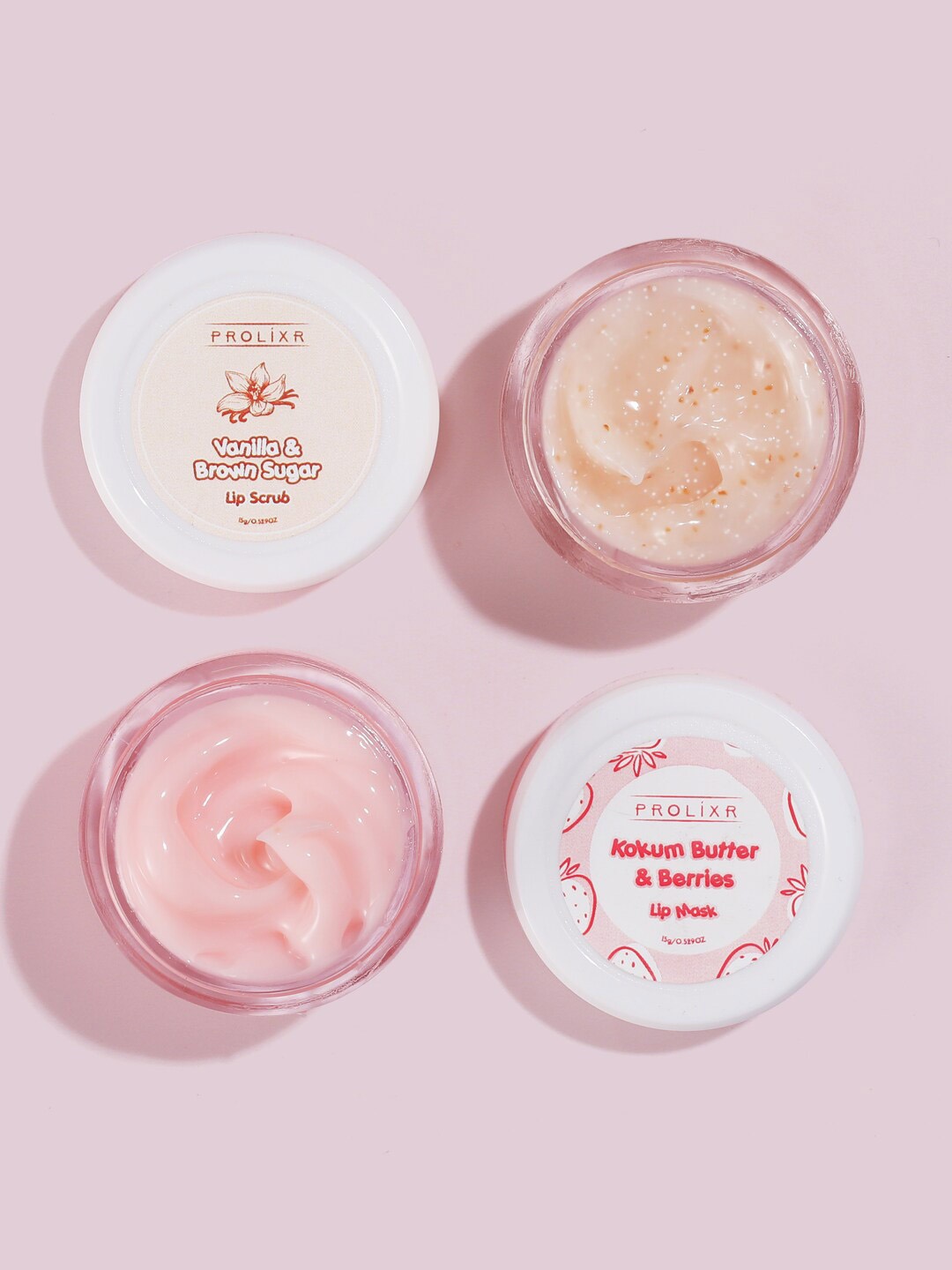 

PROLIXR Lip Luscious Duo - Vanilla & Brown Sugar Lip Scrub + Kokum & Berries Lip Mask, Pink