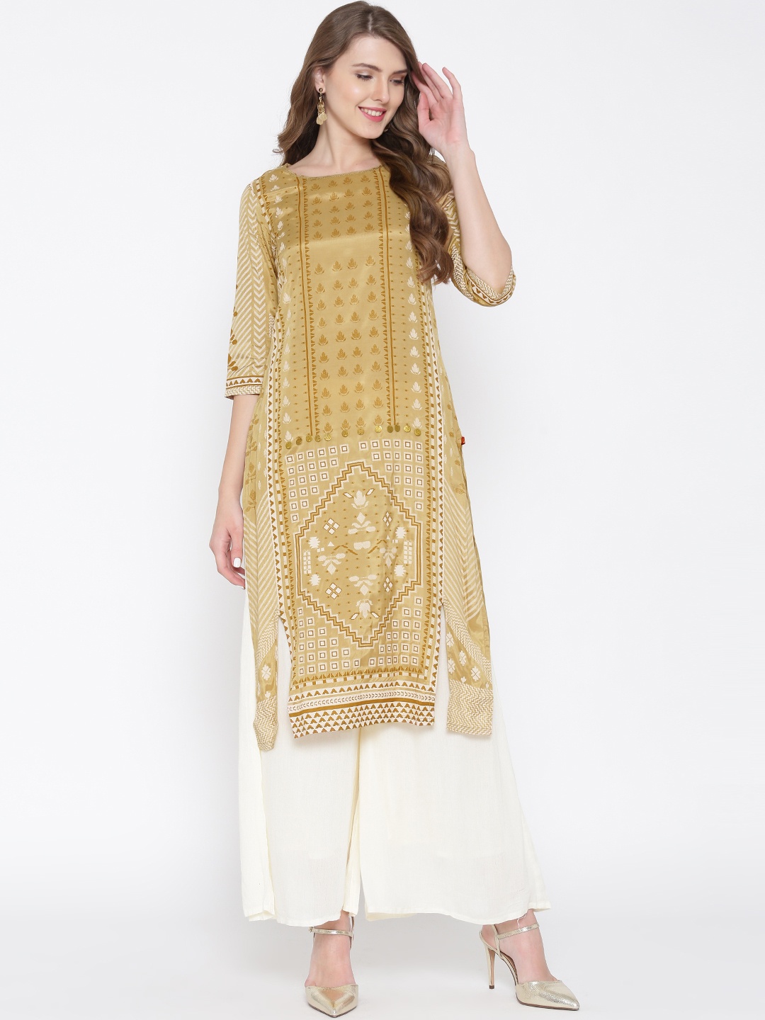 

W Women Beige Printed Straight Kurta