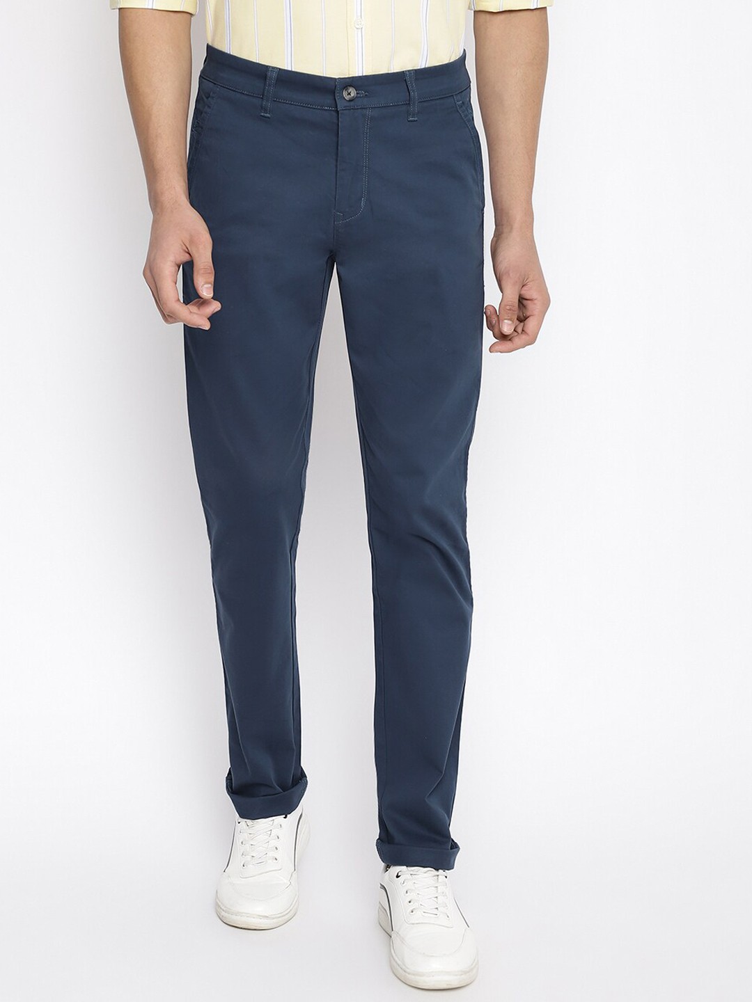 

Cantabil Men Blue Solid Cotton Regular Fit Trousers