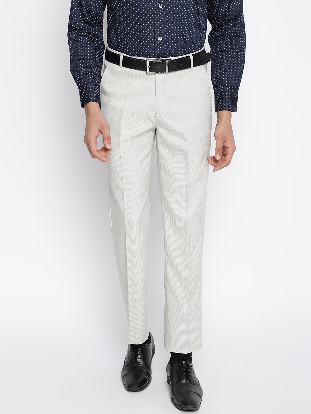 

Cantabil Men Self Design Cotton Formal Trousers, Off white