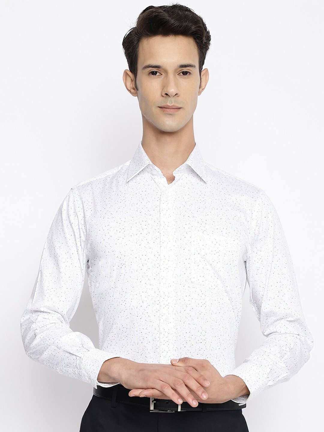 

Cantabil Men Printed Cotton Formal Shirt, White