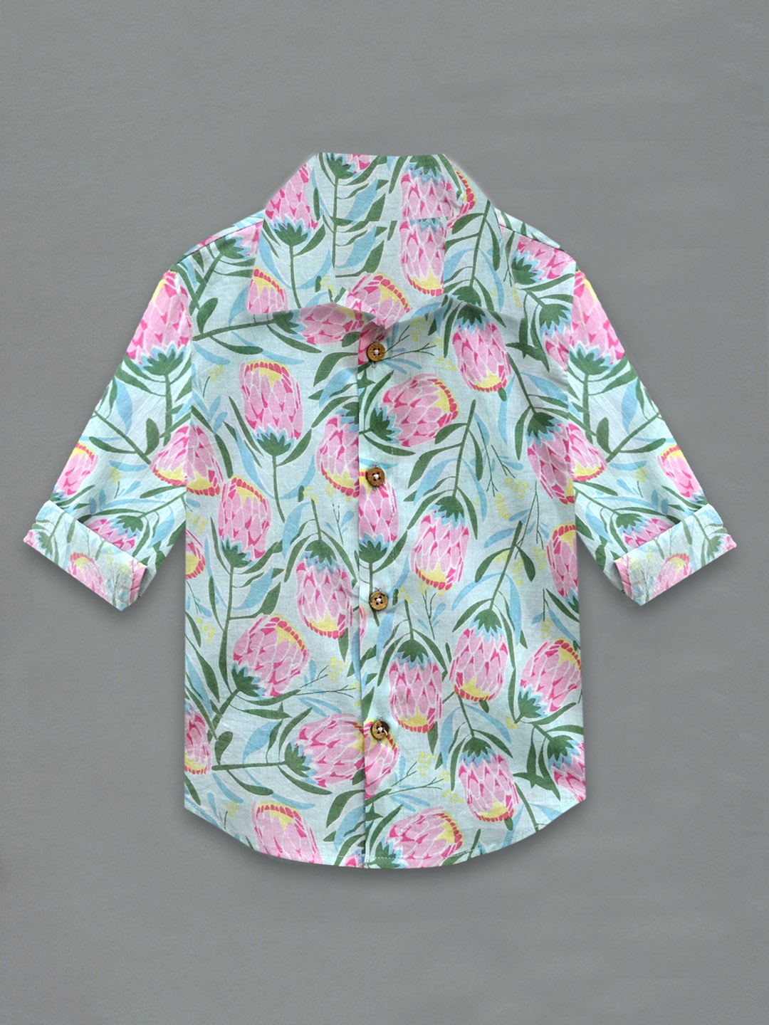 

A.T.U.N. Boys Classic Floral Printed Pure Cotton Casual Shirt, Blue