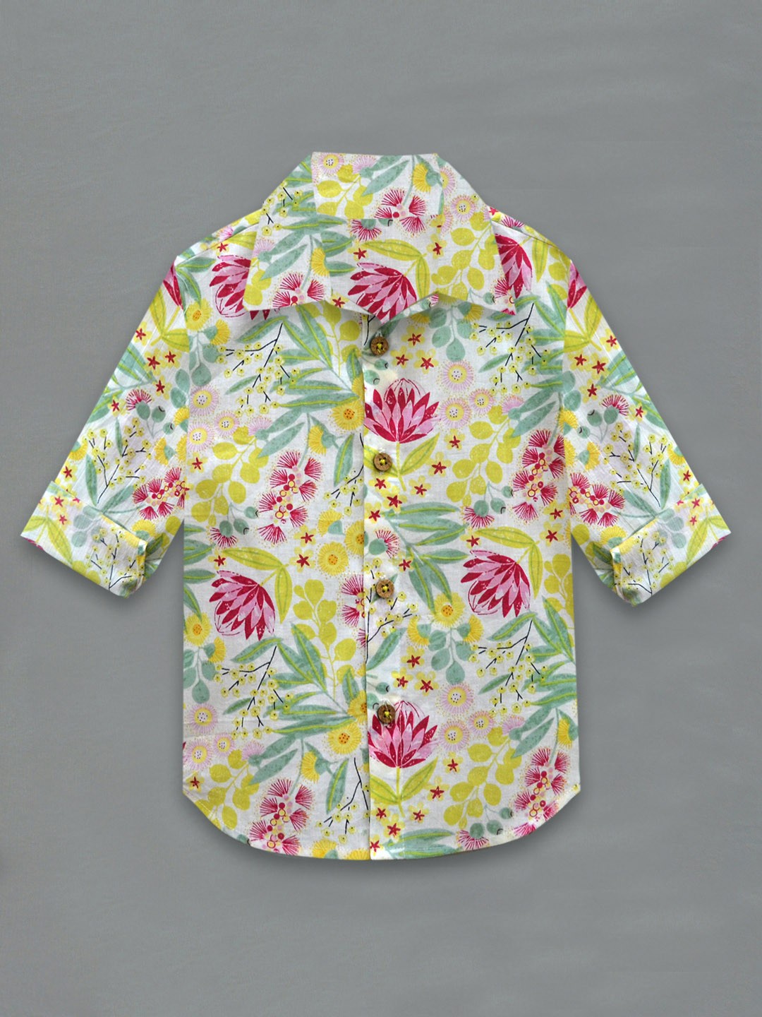 

A T U N Boys White Classic Floral Printed Pure Cotton Casual Shirt