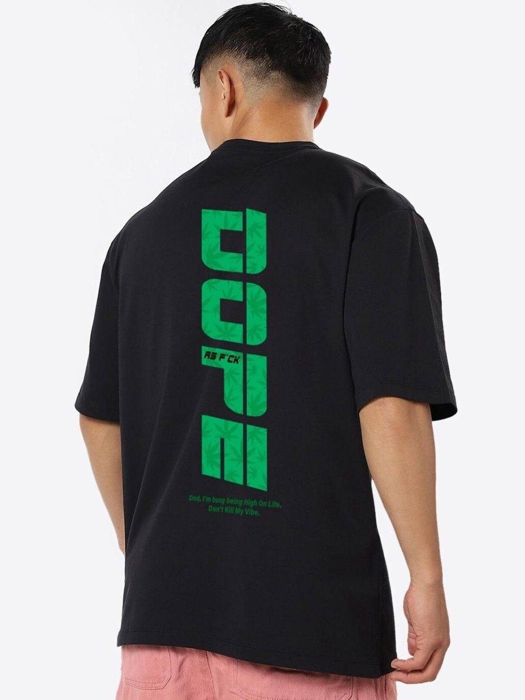 

Bewakoof Men Black Typography Printed Drop-Shoulder Sleeves Loose Cotton T-shirt