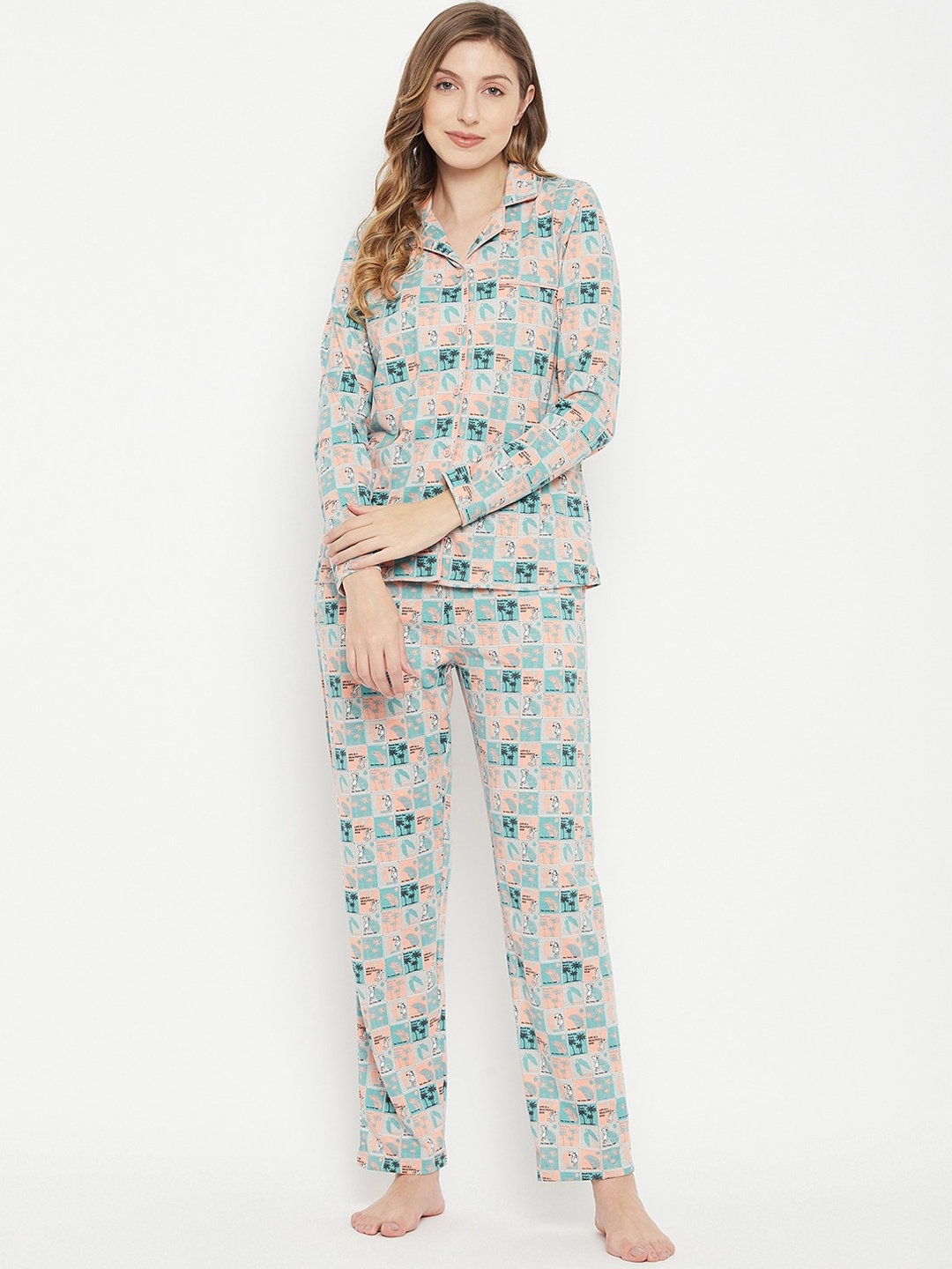 

MADAME M SECRET Women Peach-Coloured Printed Night suit