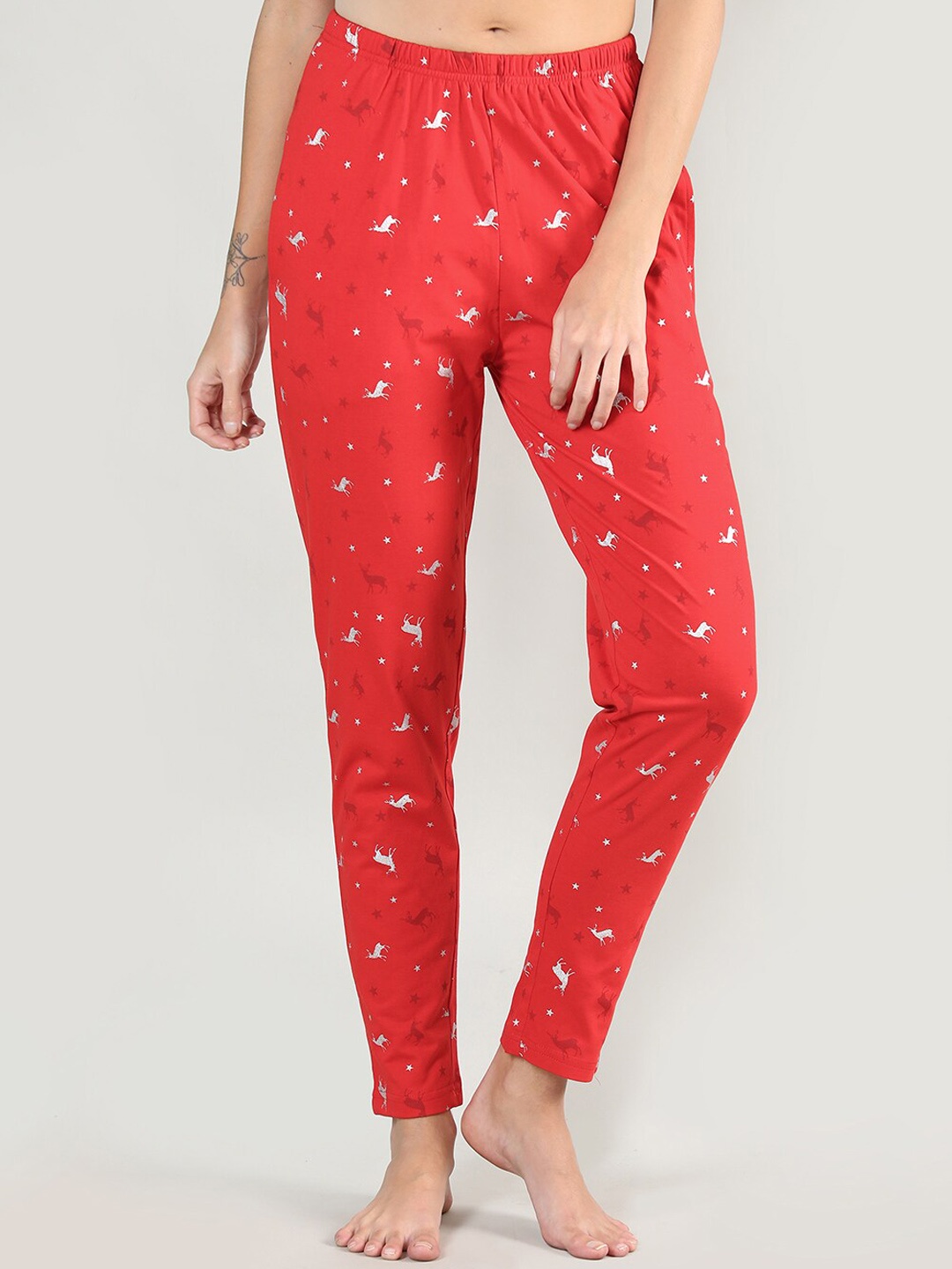 

Organzaa Women Red Printed Cotton Lounge Pants