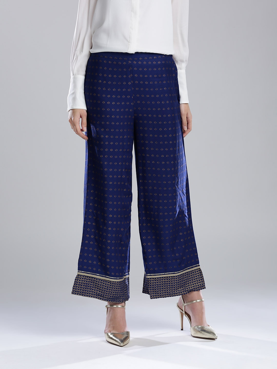 

W Women Blue Printed Parallel Trousers
