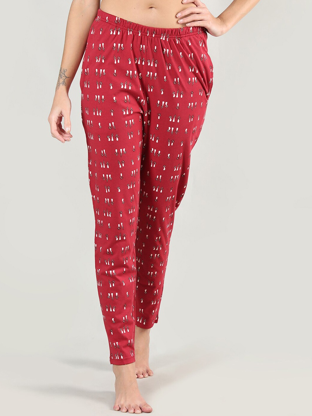 

Organzaa Women Maroon Printed Cotton Lounge Pants