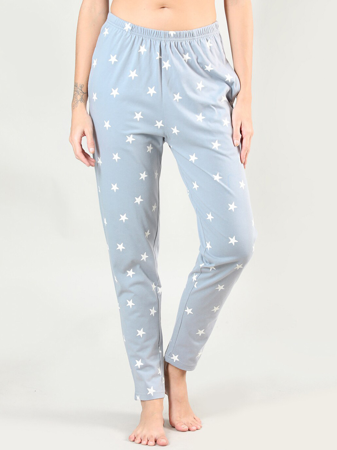 

Organzaa Women Grey & White Printed Cotton Lounge Pants