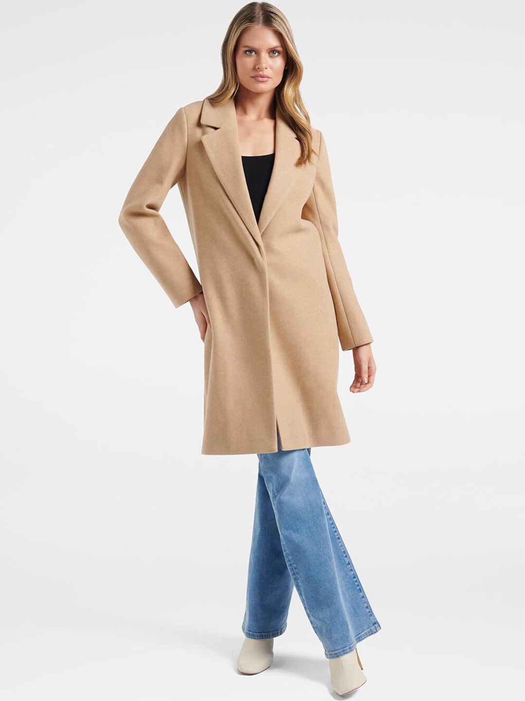 

Forever New Women Brown Solid Longline Coatigan, Camel brown