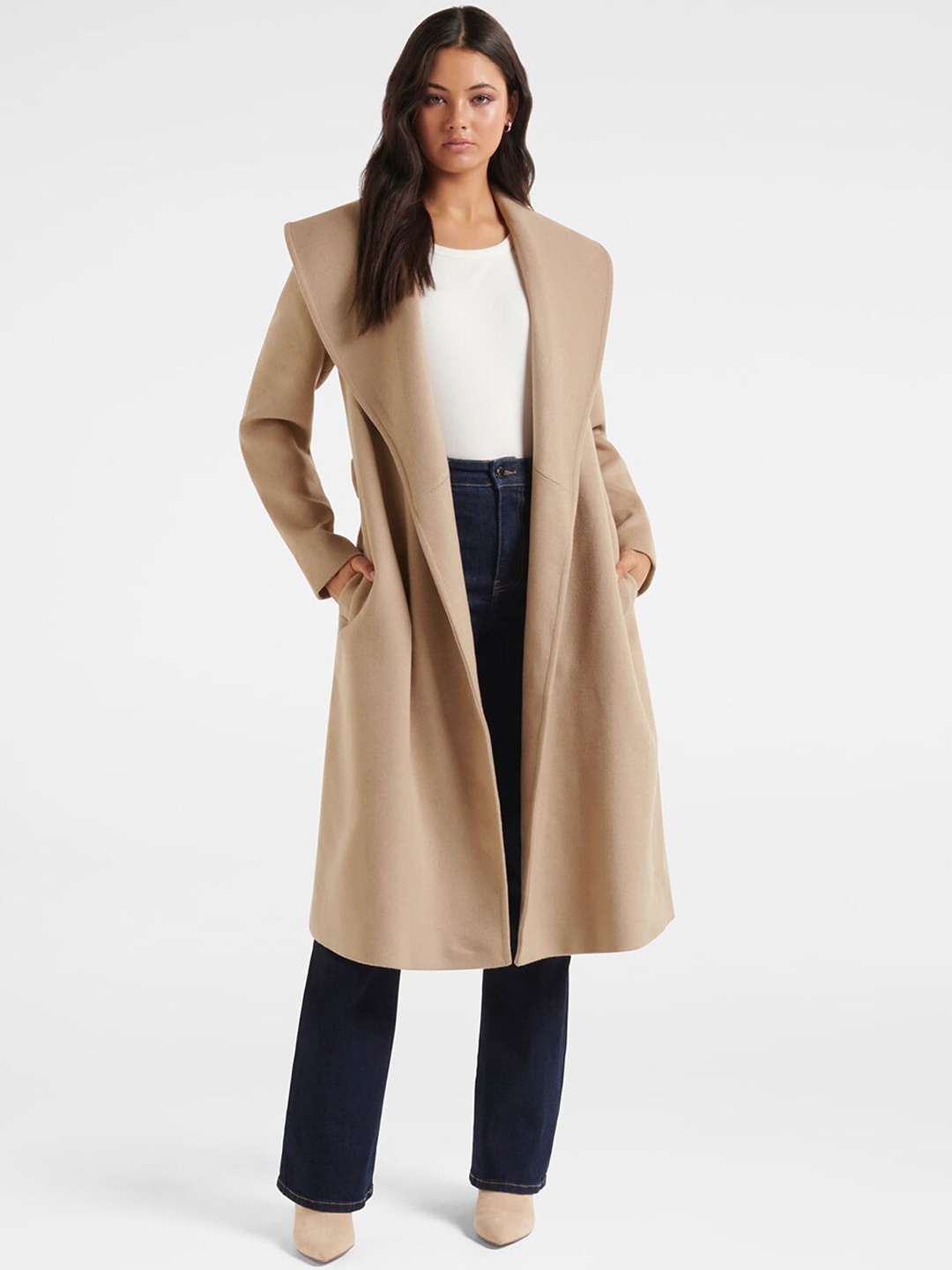 

Forever New Women Beige Colored Solid Longline Trench Coats