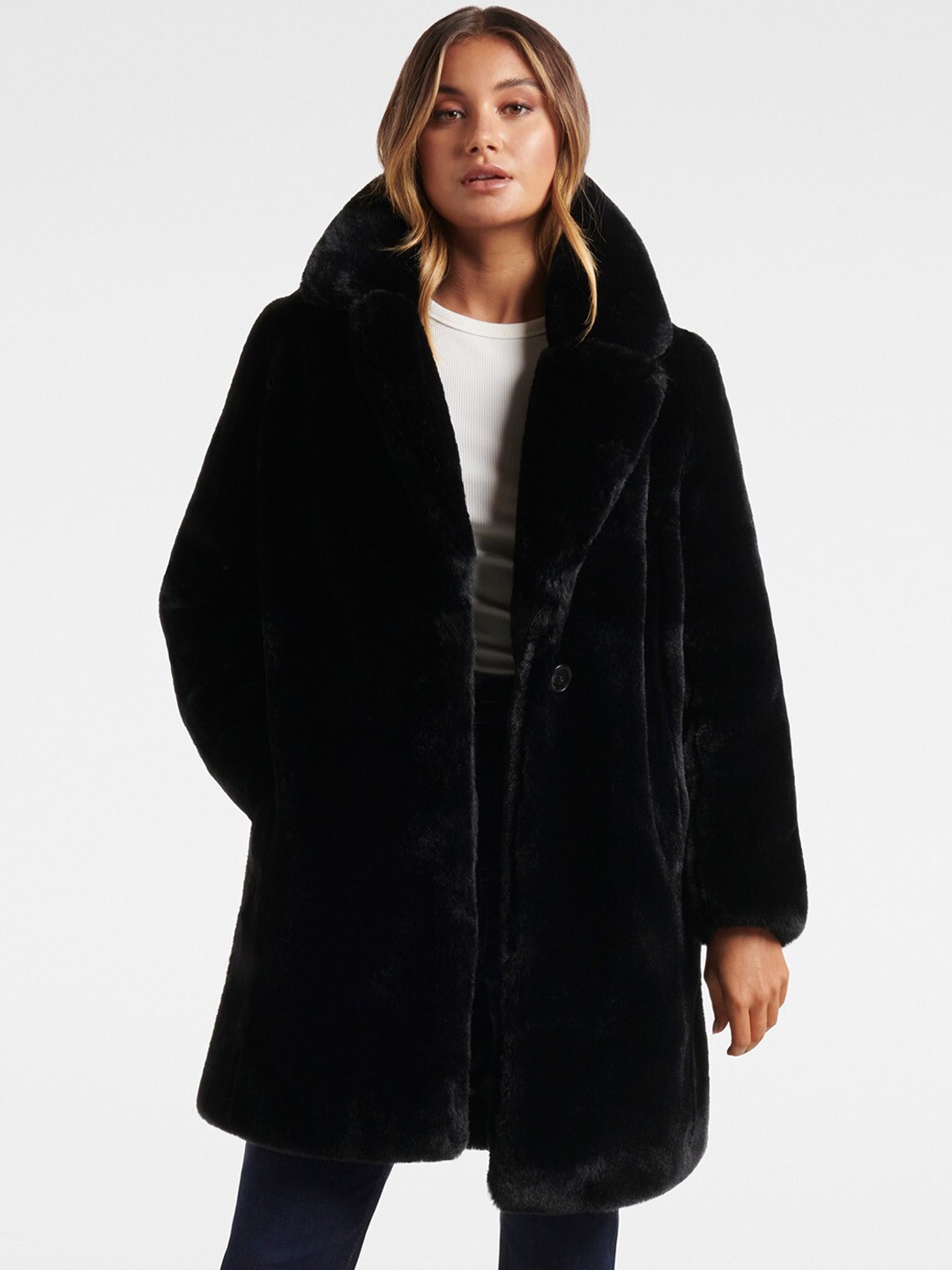 

Forever New Women Black Solid Fur Coats