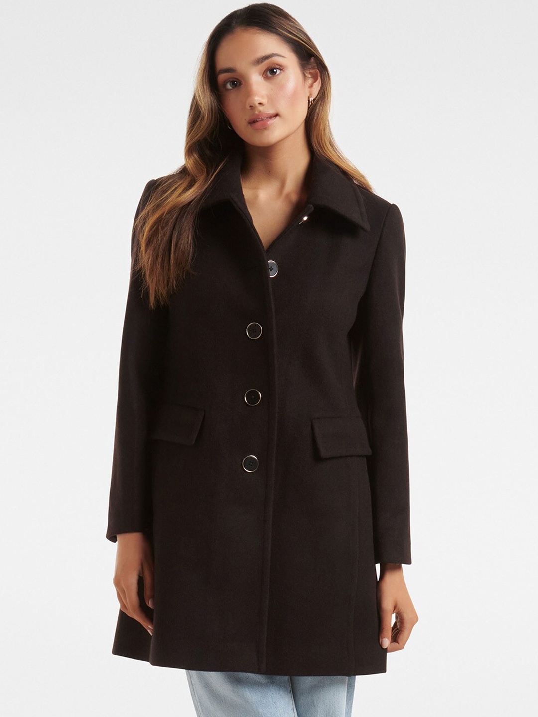 

Forever New Women Black Solid Over Coat