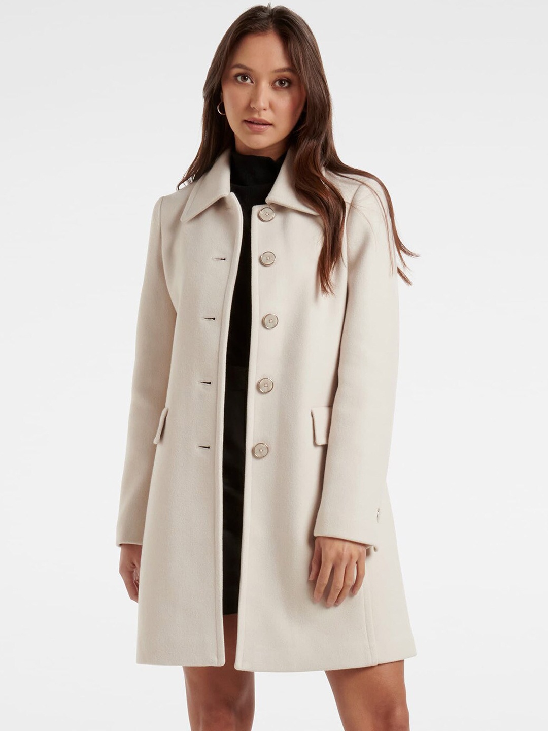 

Forever New Women White Solid Double-Breasted Trench Coat