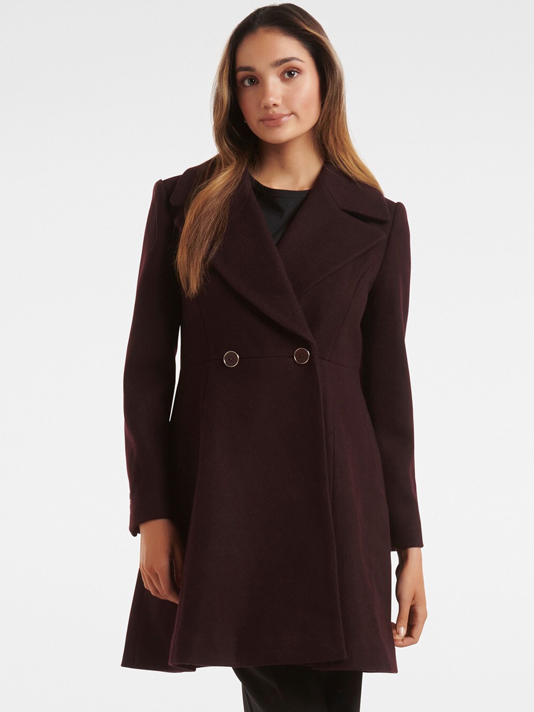 

Forever New Women Maroon Red Solid Knee-Length Flared Over Coats