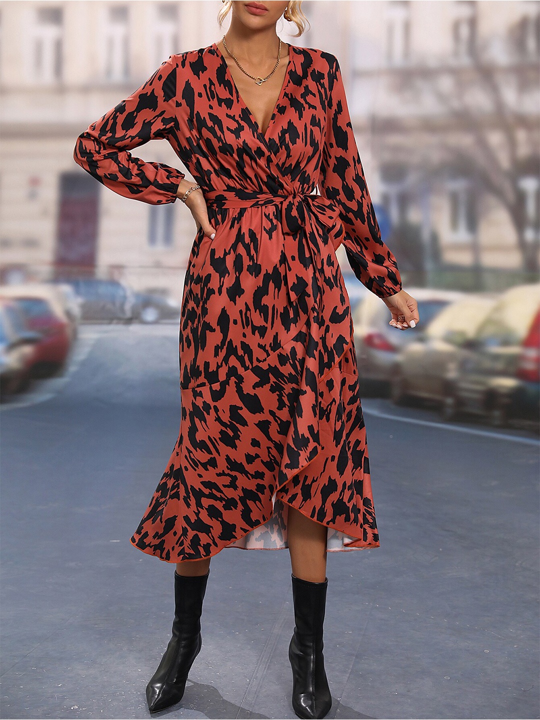 

BoStreet Rust & Black Dress