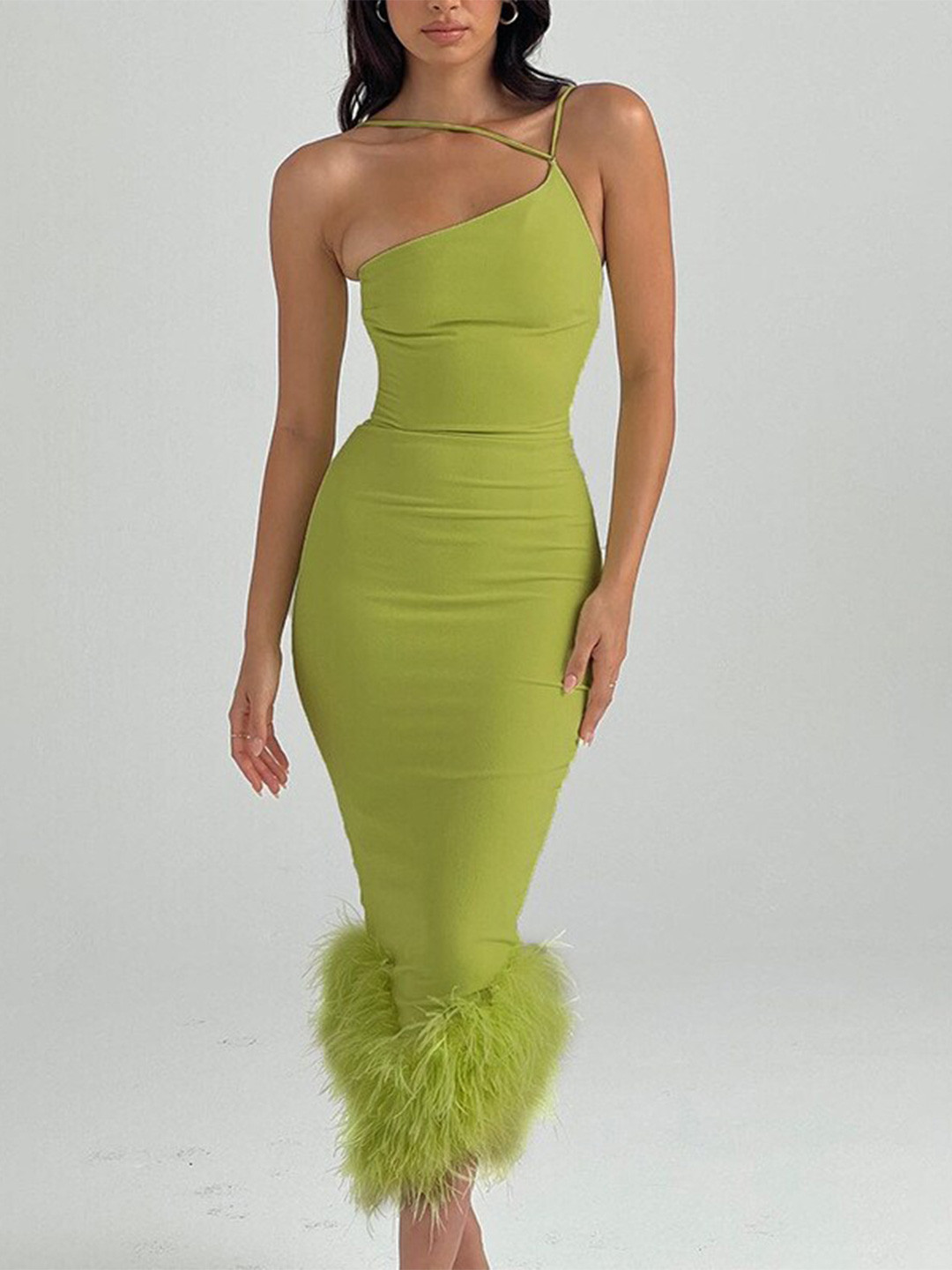 

BoStreet Women Green Fringed Bodycon Midi Dress