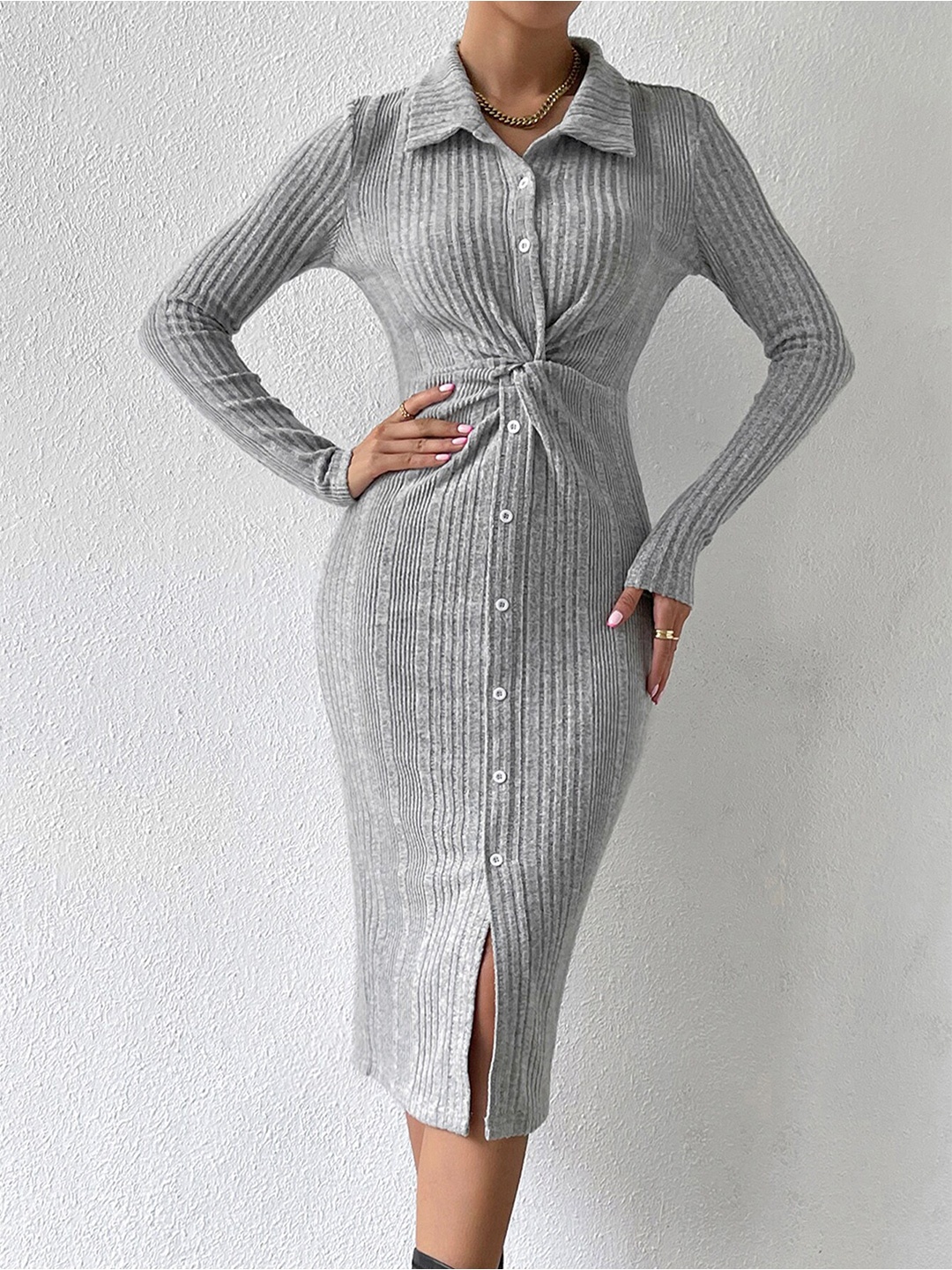 

BoStreet Women Striped Jumper Dress, Grey