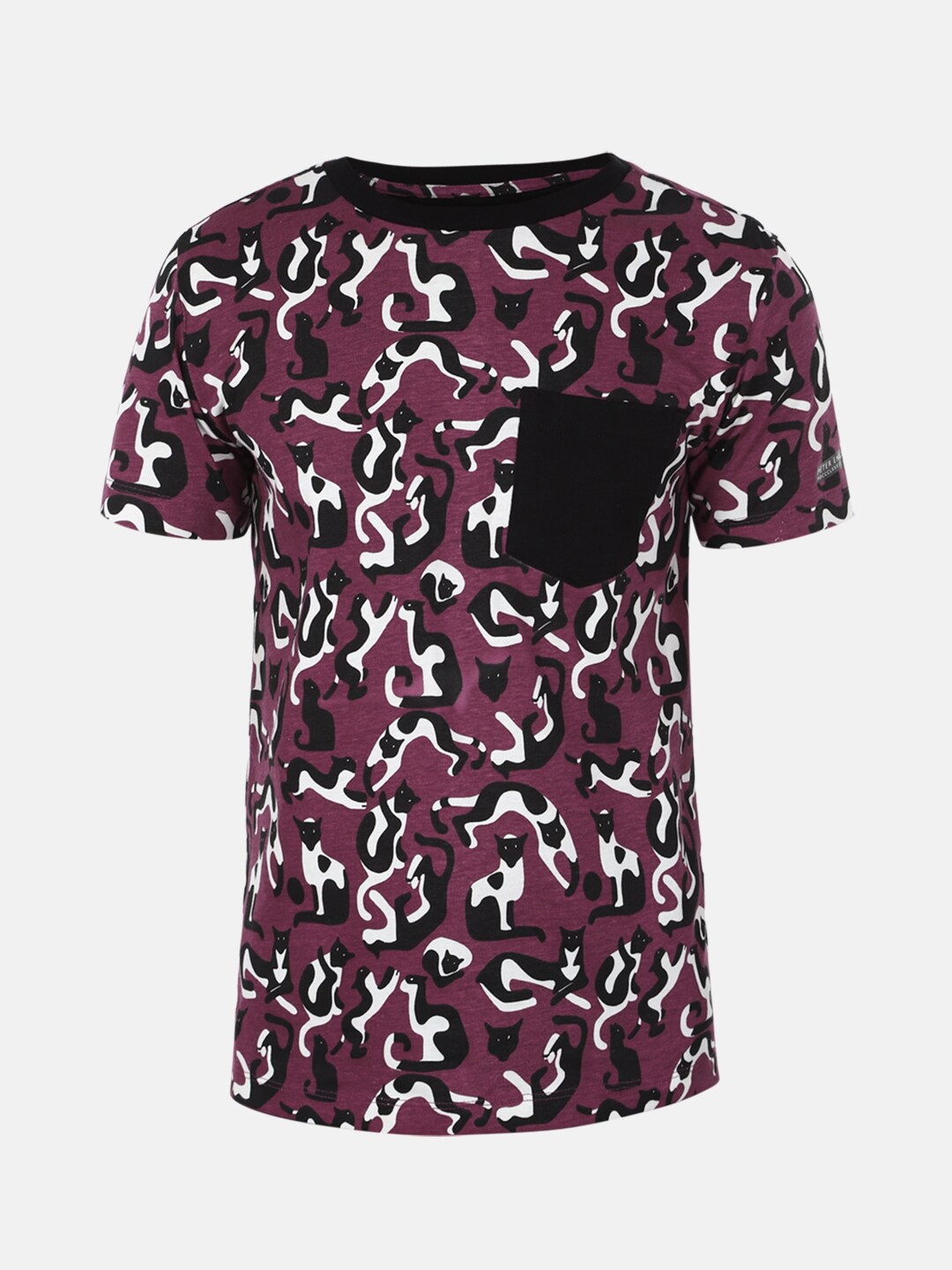 

Peter England Boys Purple & Black Printed Cotton T-shirt