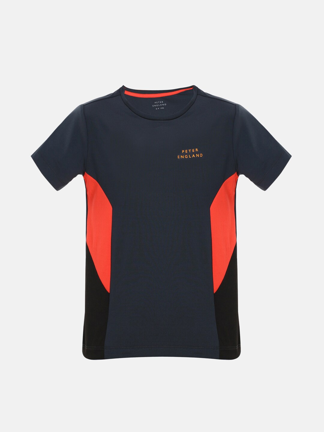 

Peter England Boys Grey & Orange Colourblocked T-shirt