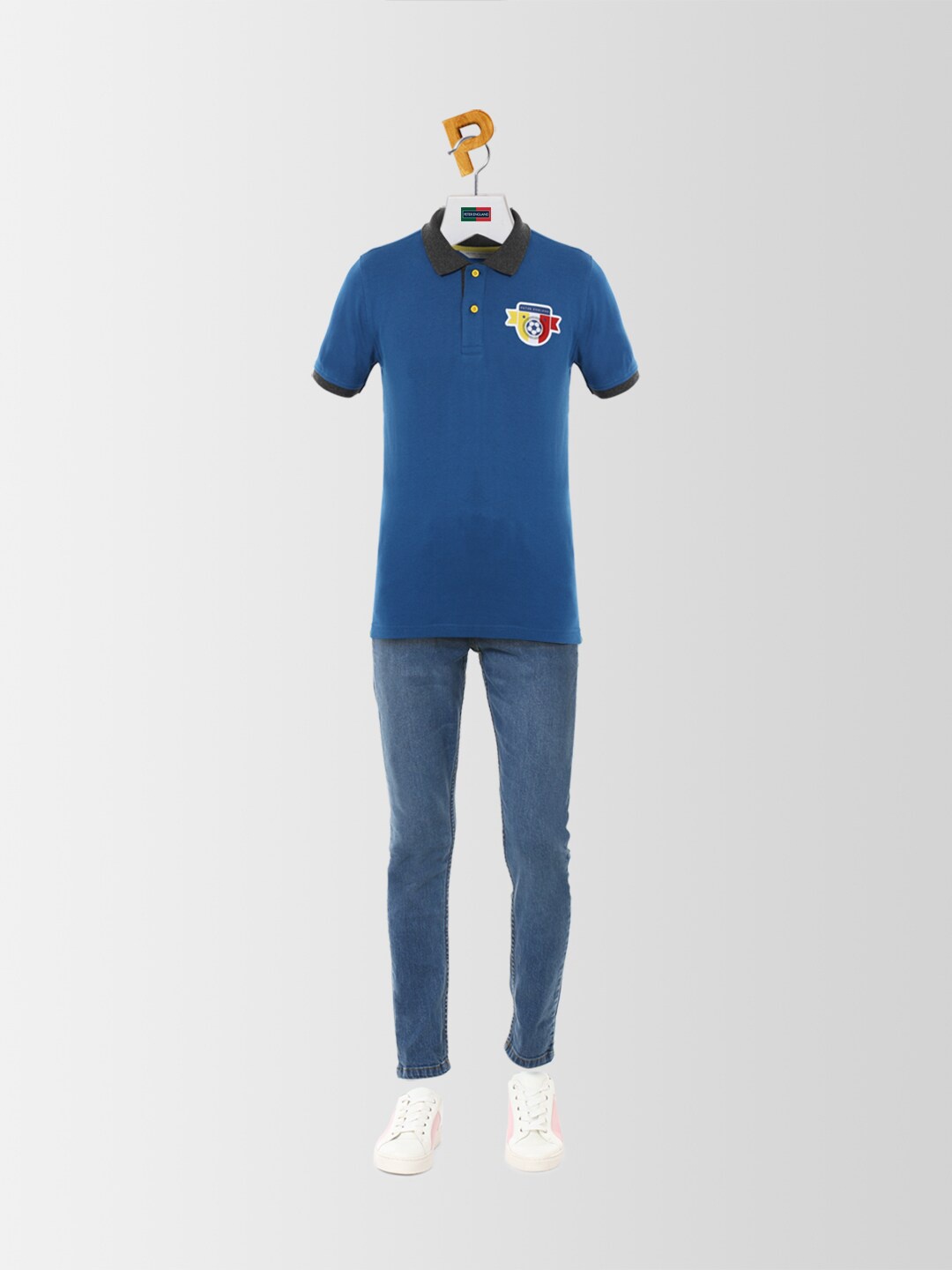 

Peter England Polo Collar Applique Cotton T-shirt, Blue