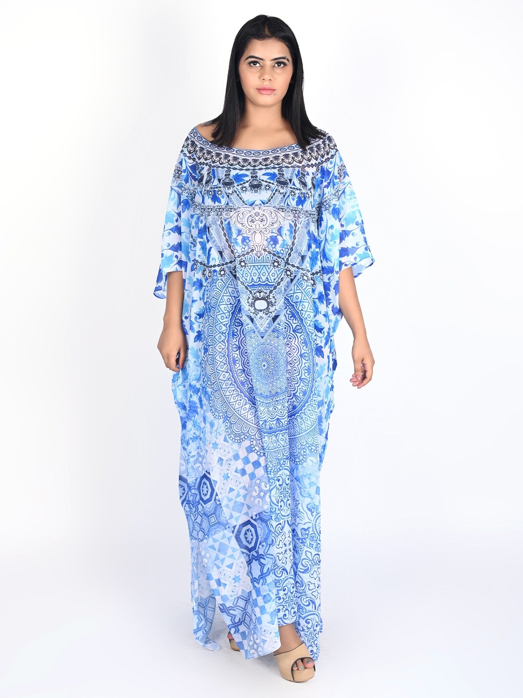 

Rajoria Instyle Women Blue Floral Georgette Kaftan Maxi Dress