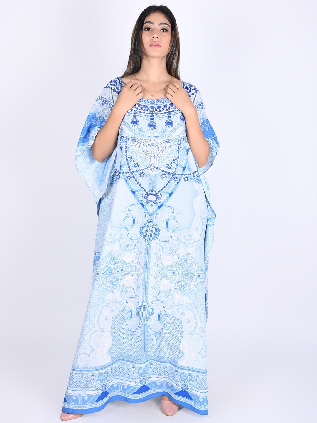 

Rajoria Instyle Women Blue Georgette Ethnic Printed Maxi Dress