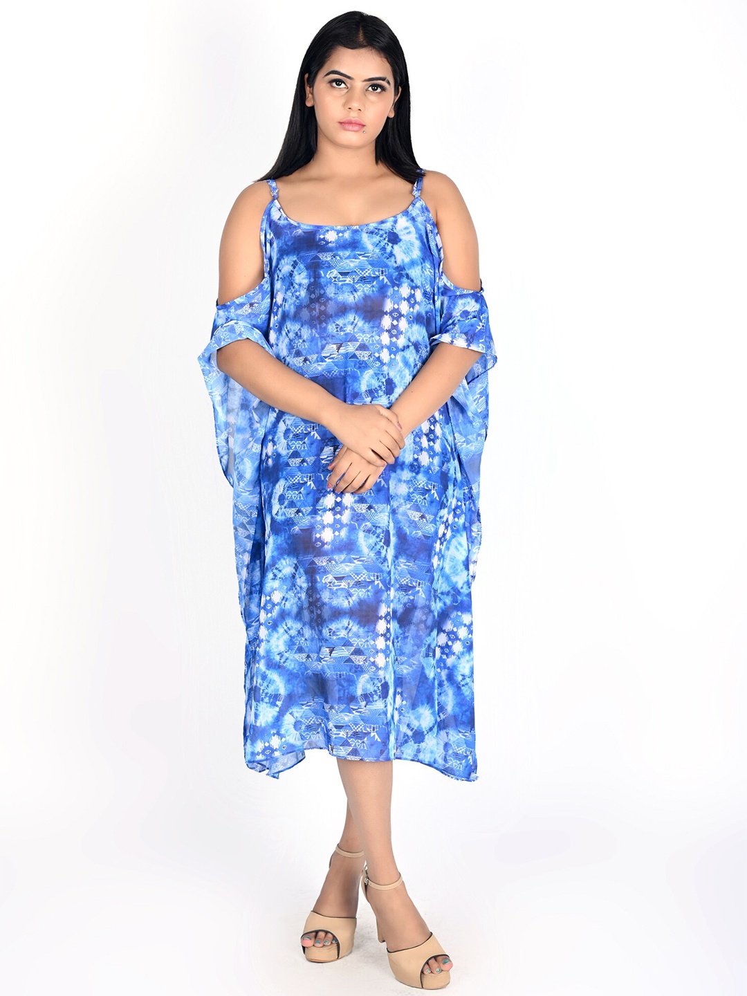 

Rajoria Instyle Blue & White Tie and Dye Georgette A-Line Cover up Dress