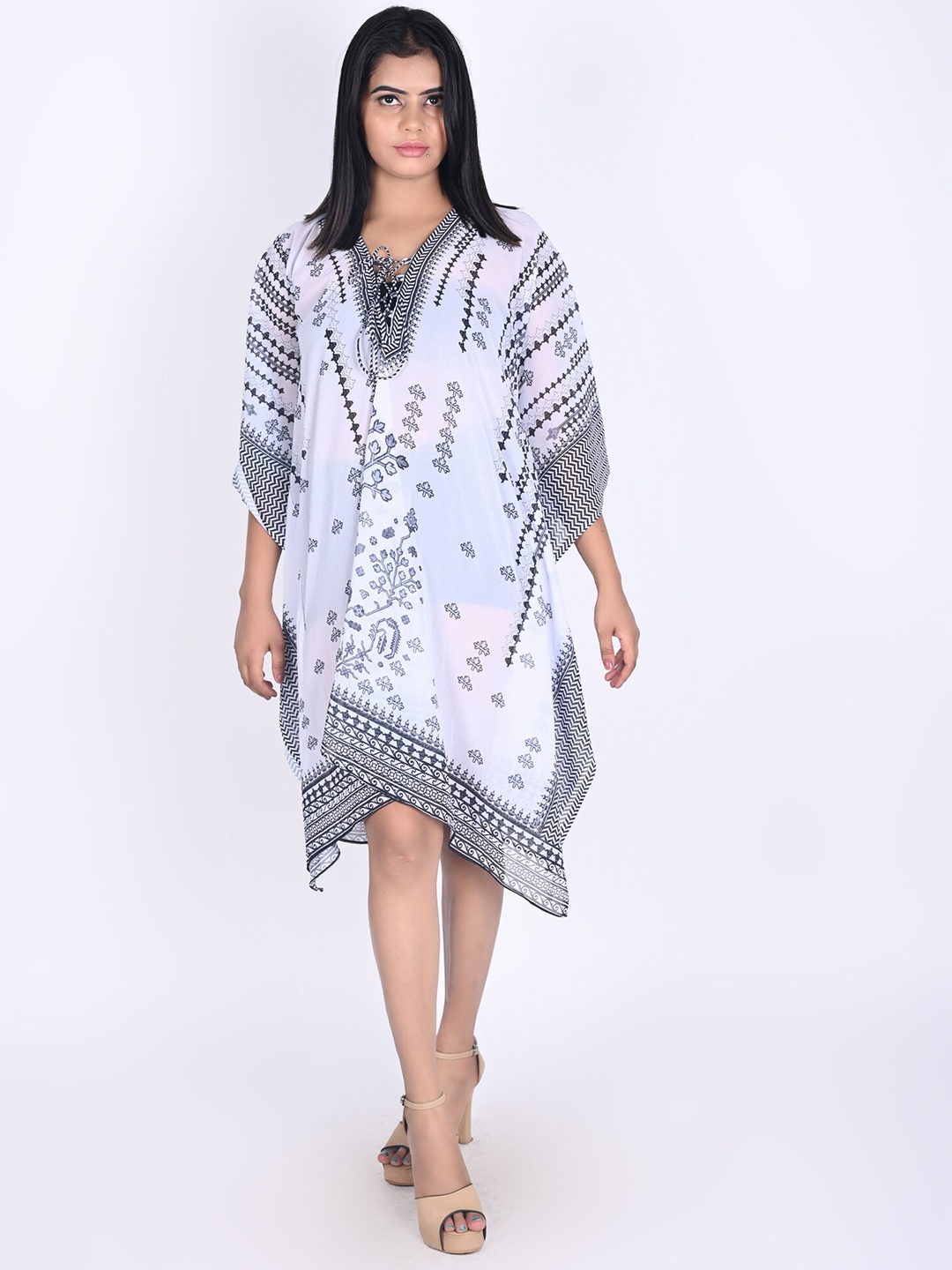

Rajoria Instyle Tie-Up Neck Georgette Cover up Dress, White