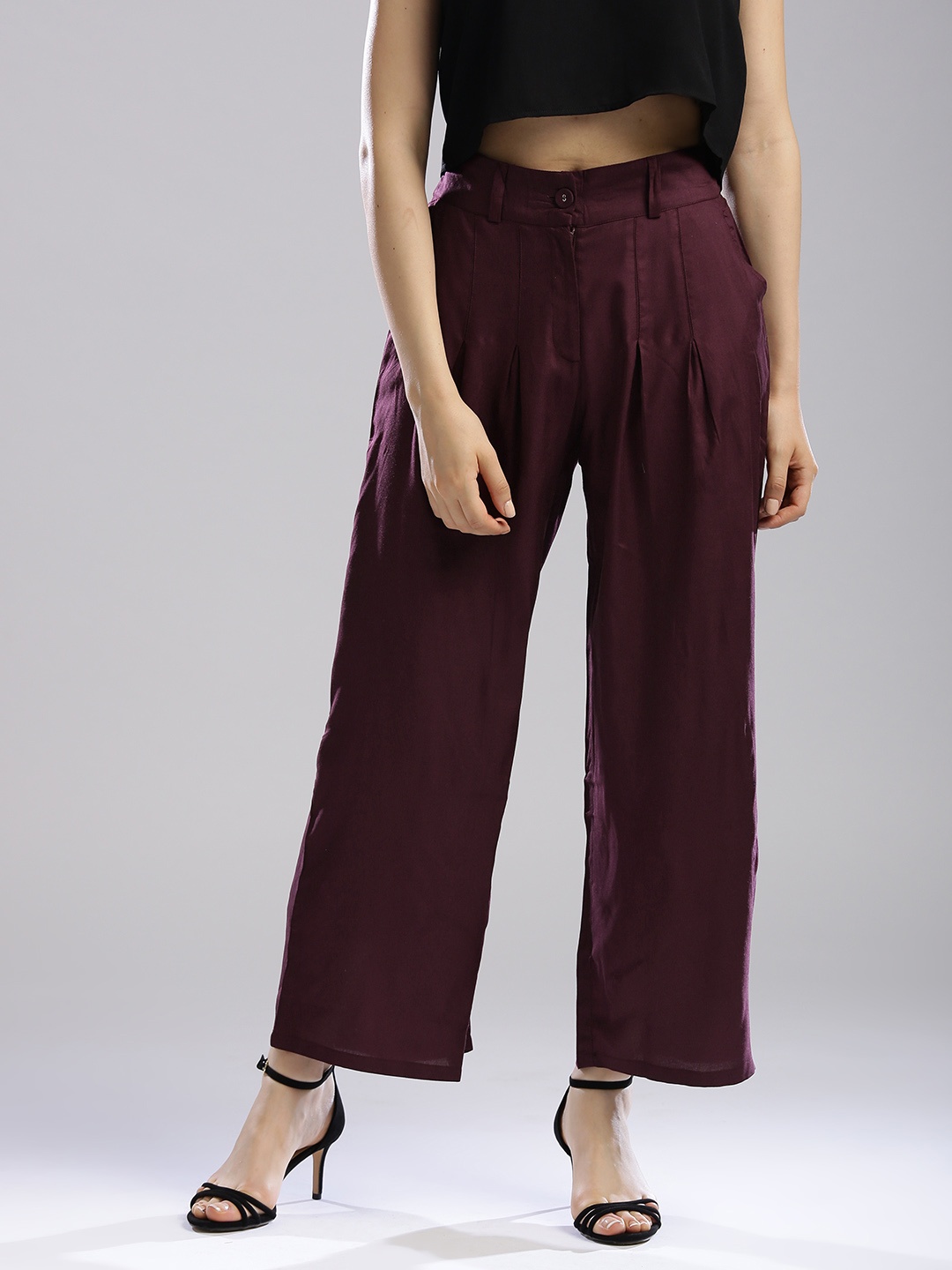 

W Women Burgundy Solid Straight Palazzos