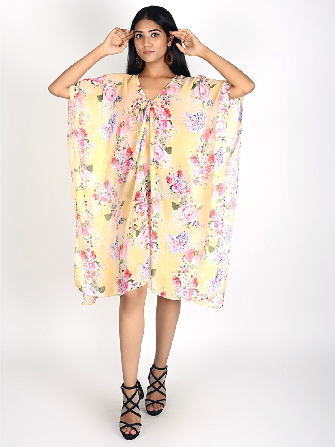 

Rajoria Instyle Floral Printed Georgette Cover Up Dress, Yellow