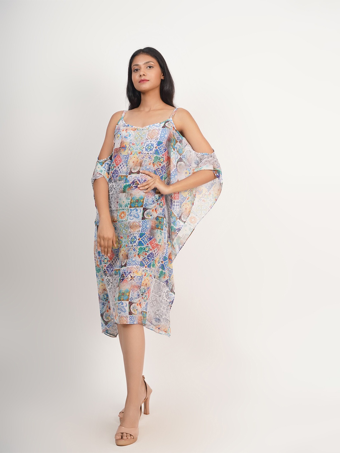 

Rajoria Instyle Ethnic Motifs Printed Georgette A-Line Dress, Blue