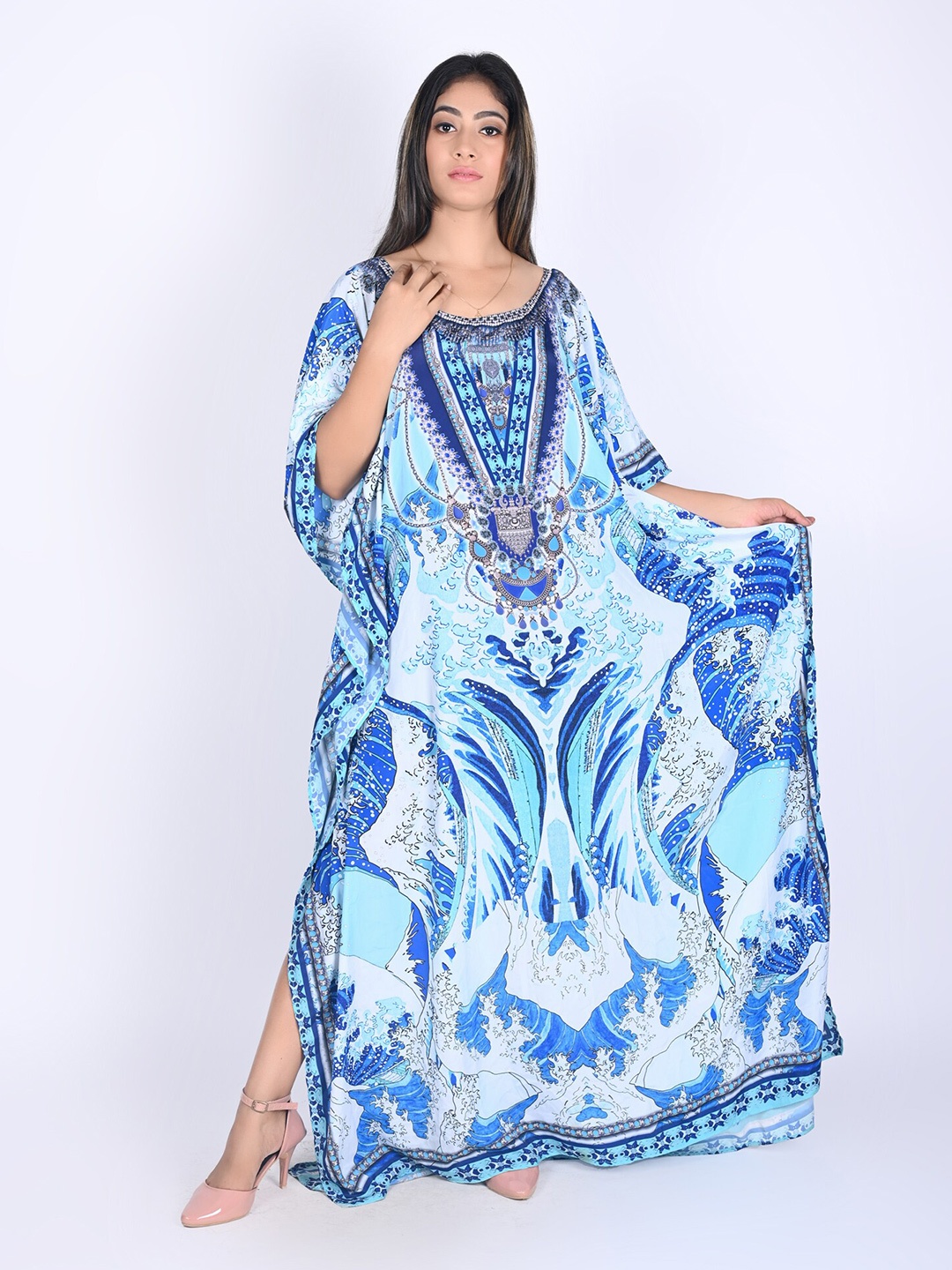

Rajoria Instyle Multicoloured Ethnic Motifs Georgette Ethnic Kaftan Maxi Dress, Multi