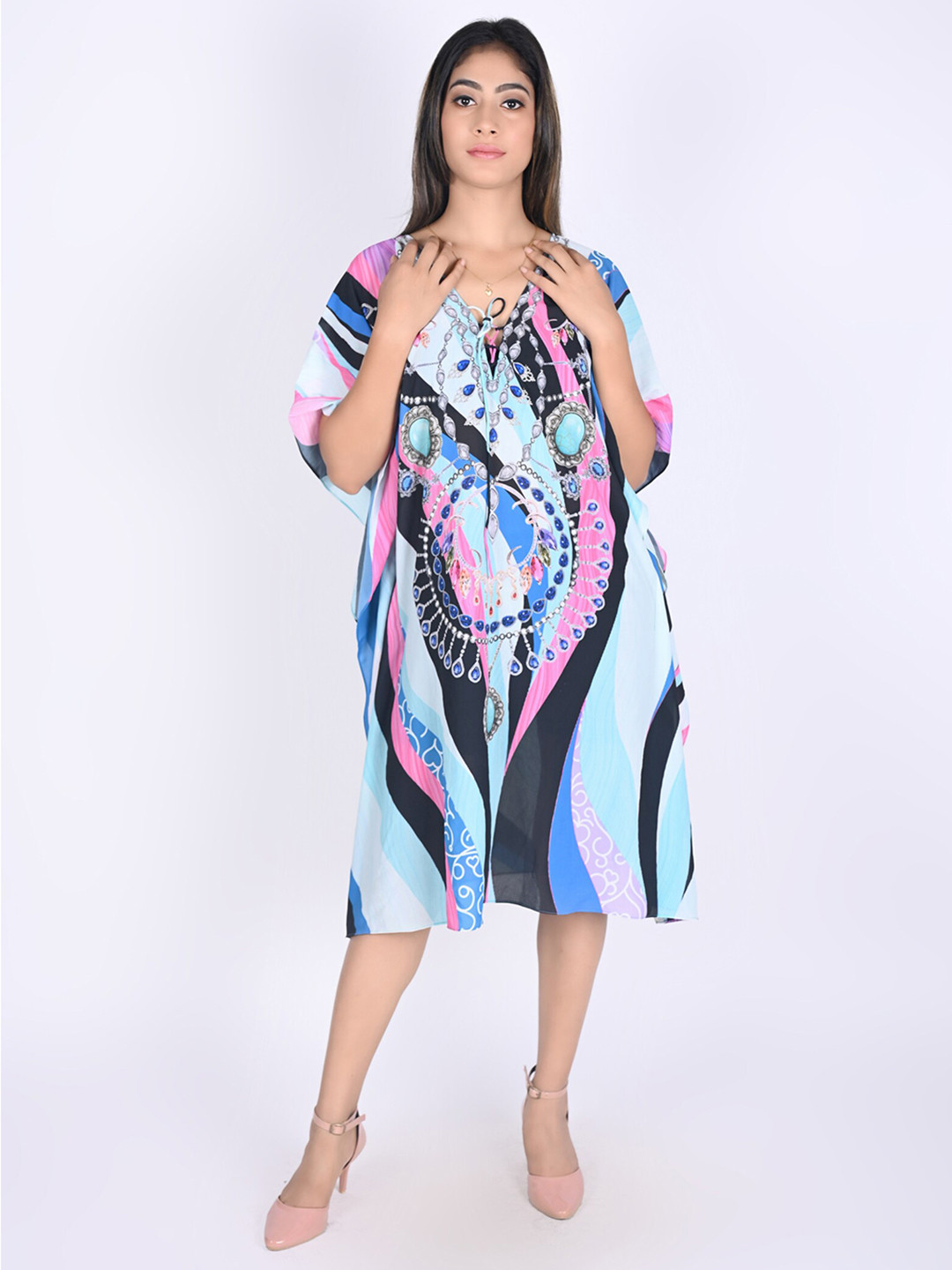 

Rajoria Instyle Blue Georgette Ethnic Kaftan Dress
