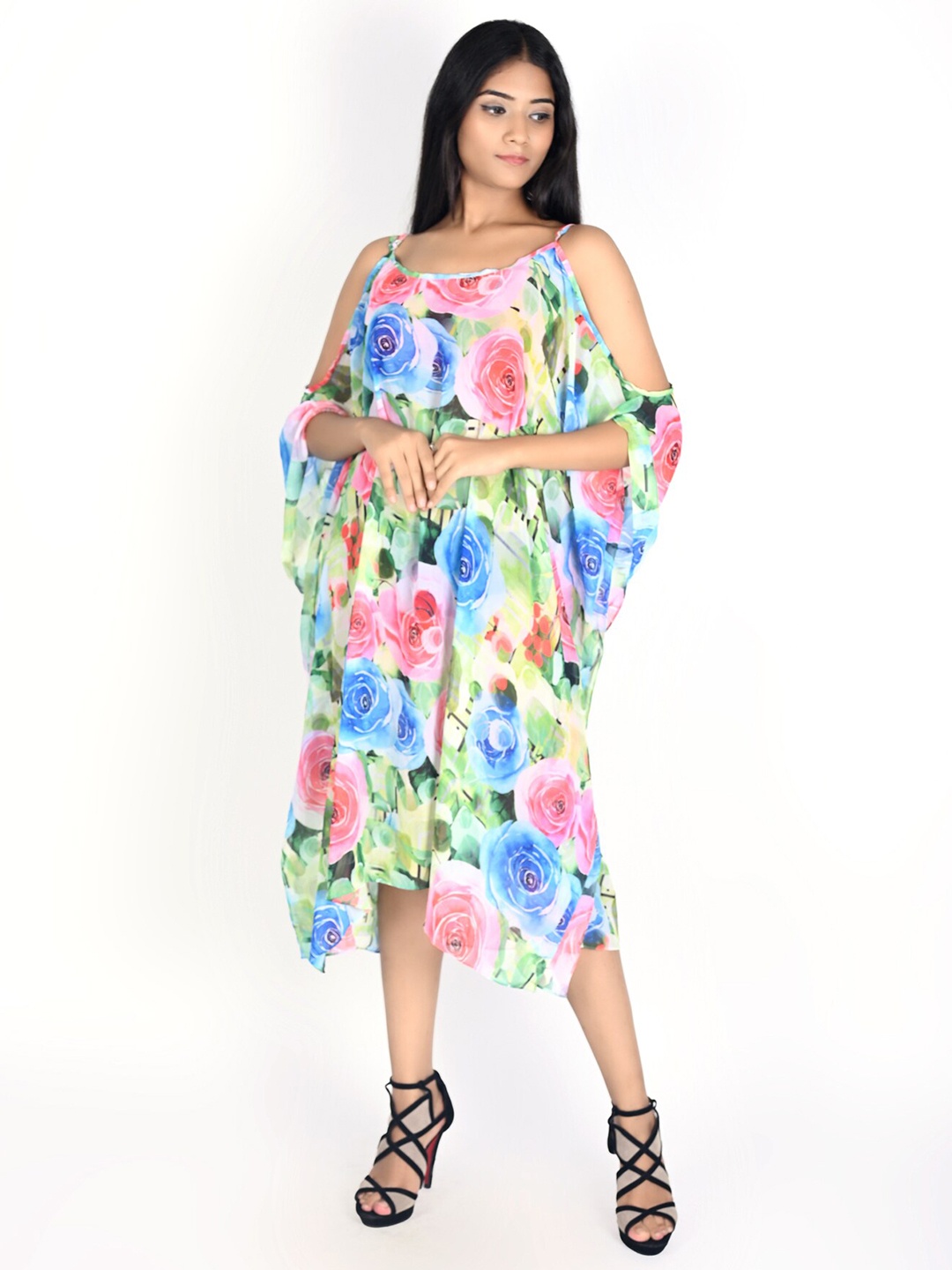 

Rajoria Instyle Green & Blue Floral Georgette Kaftan Dress