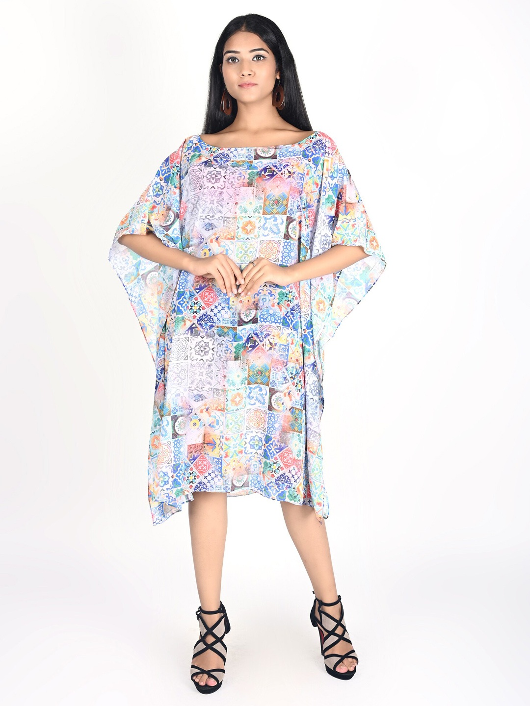

Rajoria Instyle White & Blue Georgette Kaftan Midi Dress
