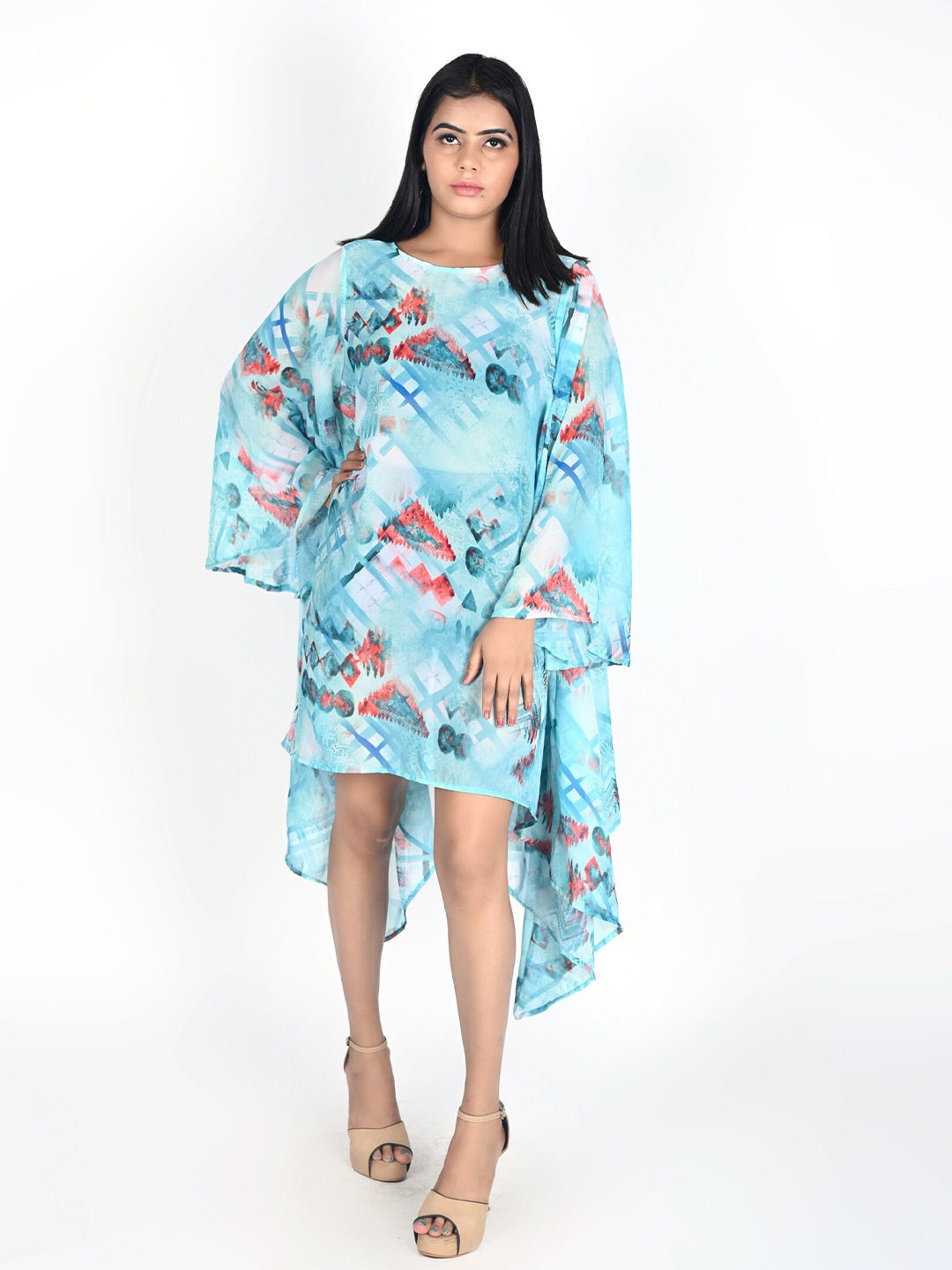 

Rajoria Instyle Blue & White Floral Georgette Ethnic Kaftan Dress