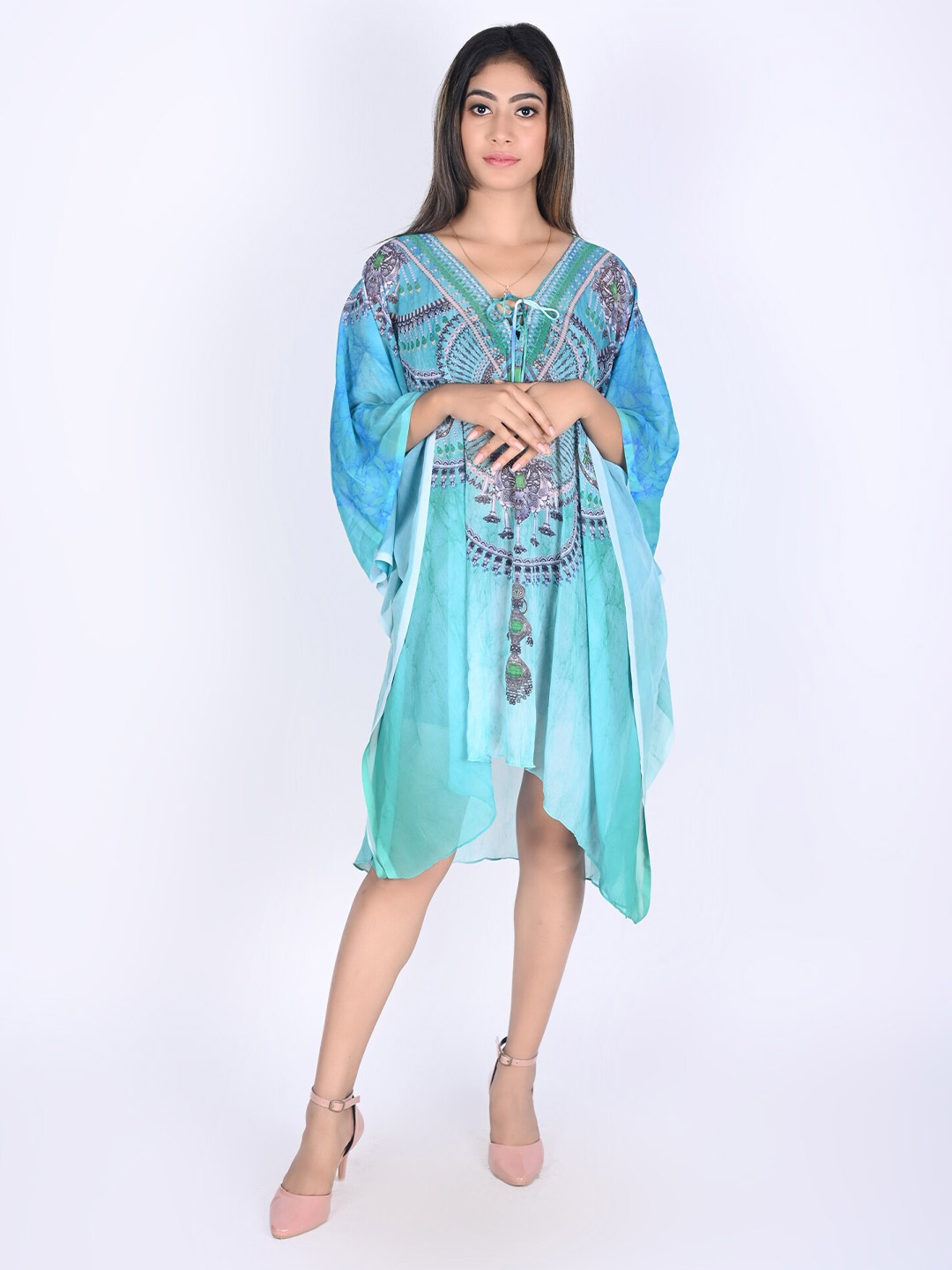 

Rajoria Instyle Blue Floral Georgette Ethnic Kaftan Dress