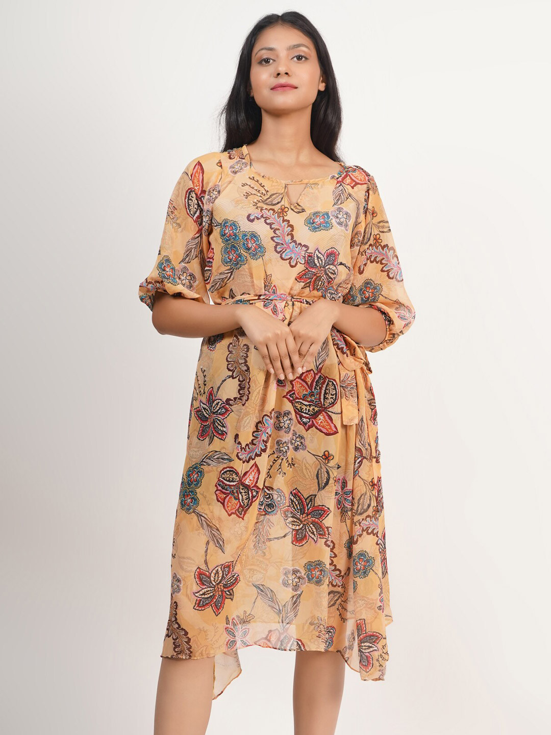 

Rajoria Instyle Multicoloured Floral Georgette Dress, Multi