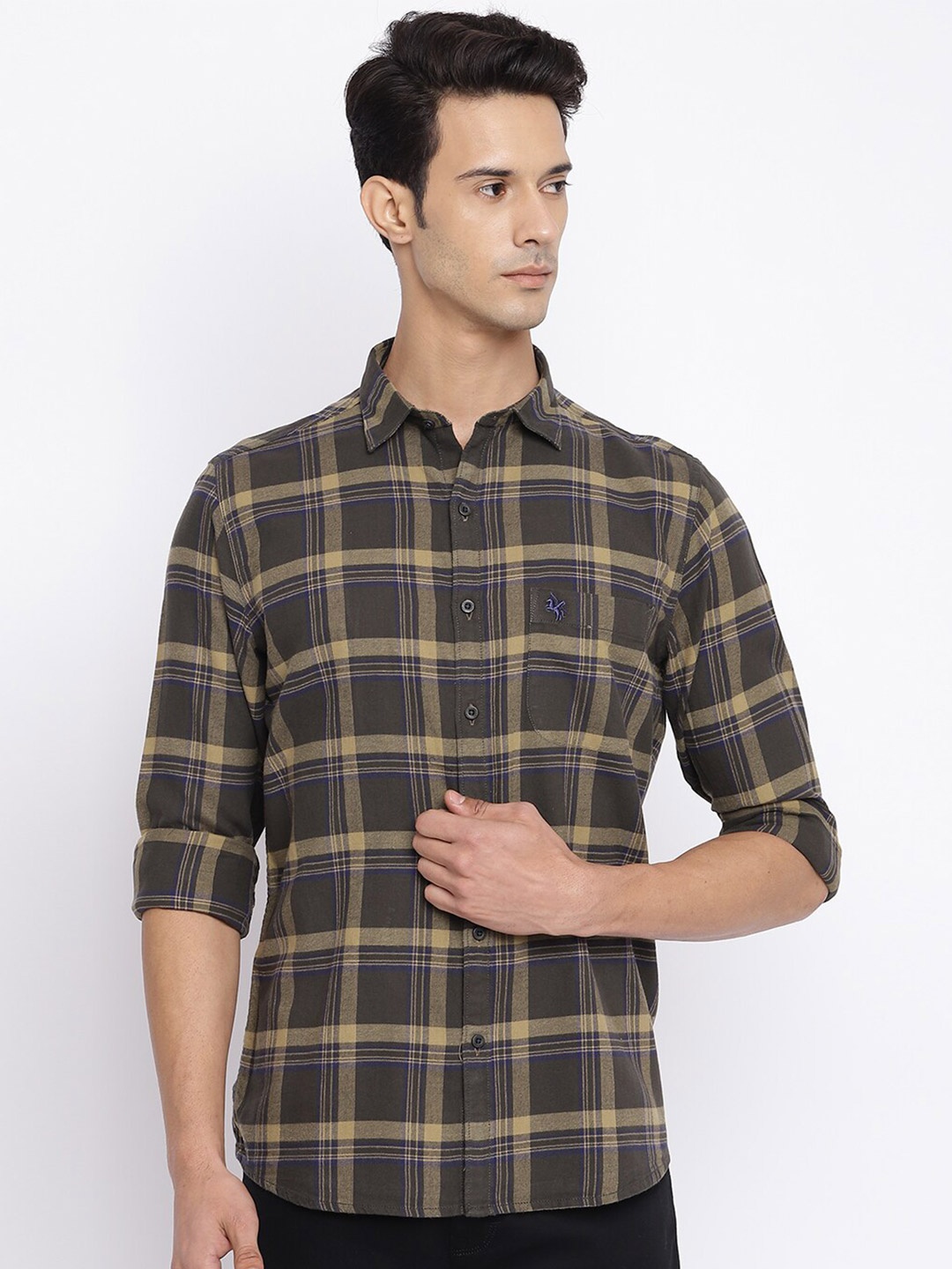 

Cantabil Men Green Tartan Checked Cotton Casual Shirt